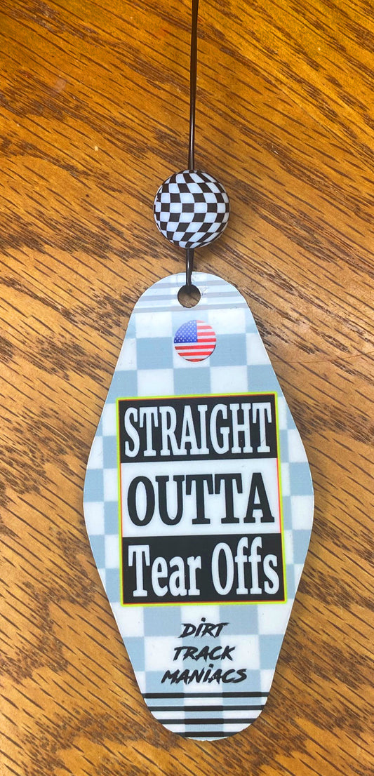 Rear View Mirror Dangler Featuring a Dirt Track Maniac Design