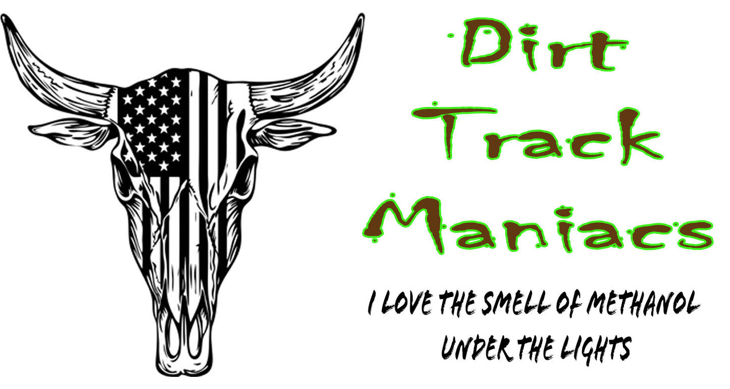 Dirt Track Maniacs Fridge Magnet featuring Cow Skull Flag Graphics