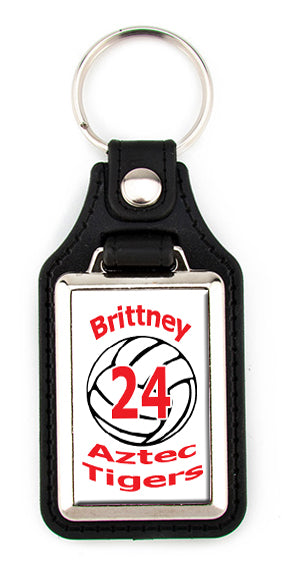 Personalized Volleyball Faux Leather Key Ring vwith Name, Team name, and Number