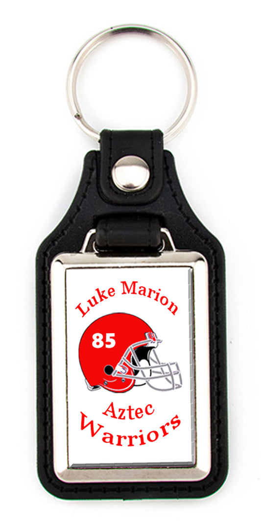 Personalized Football Faux Leather Key Ring with Name, Team name, and Number
