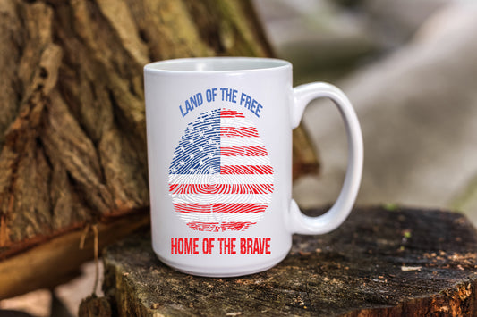 Coffee Mug Featuring a Patriotic Fingerprint and Quote