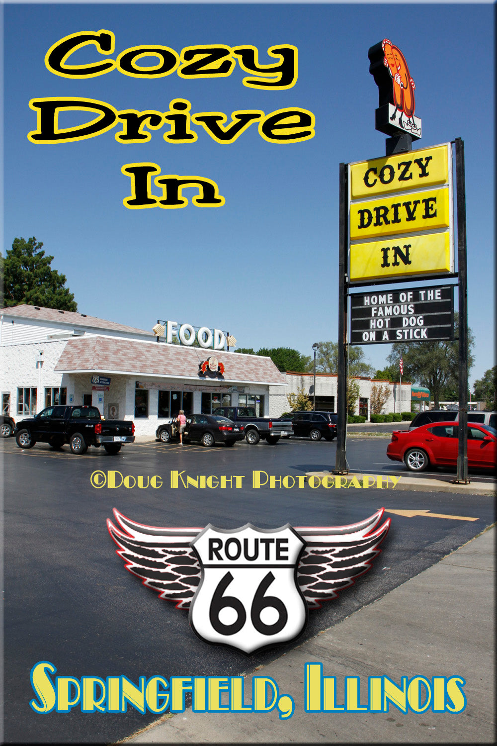 Route 66 Magnet showing the Cozy Drive In located in Springfield, IL