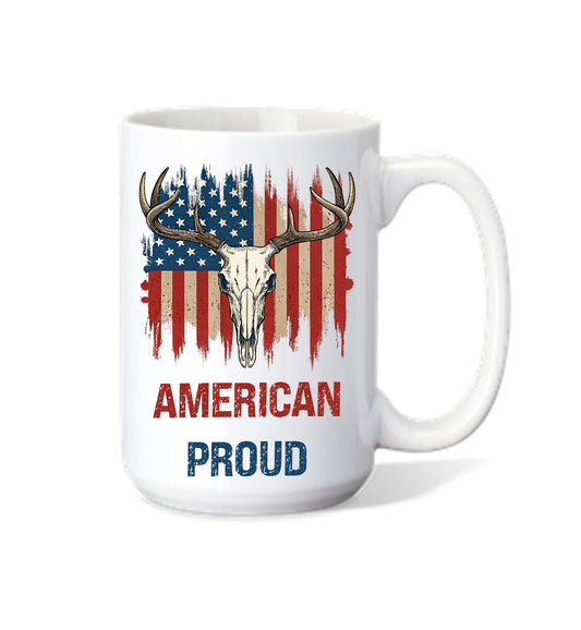 Coffee Mug Celebrating America Proud with Skull on Top of American Flag
