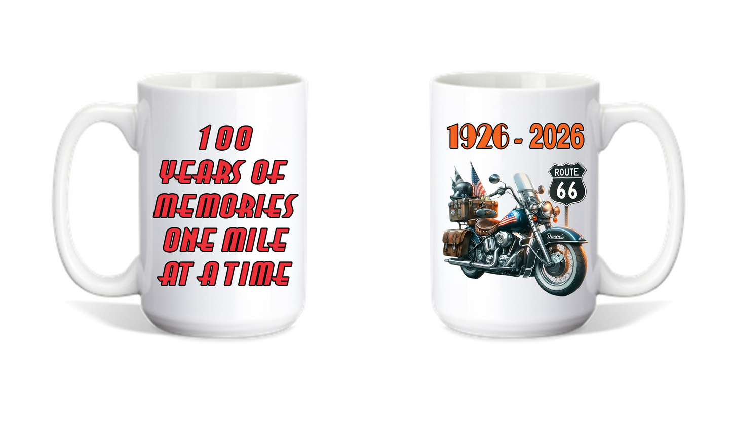 Coffee Mug Route 66 Motorcycle Design With 100 Years Celebration Graphics