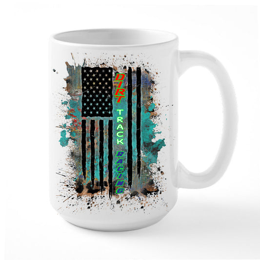 Personalized Coffee Mug with  Colorful Dirt Track Racing Flag