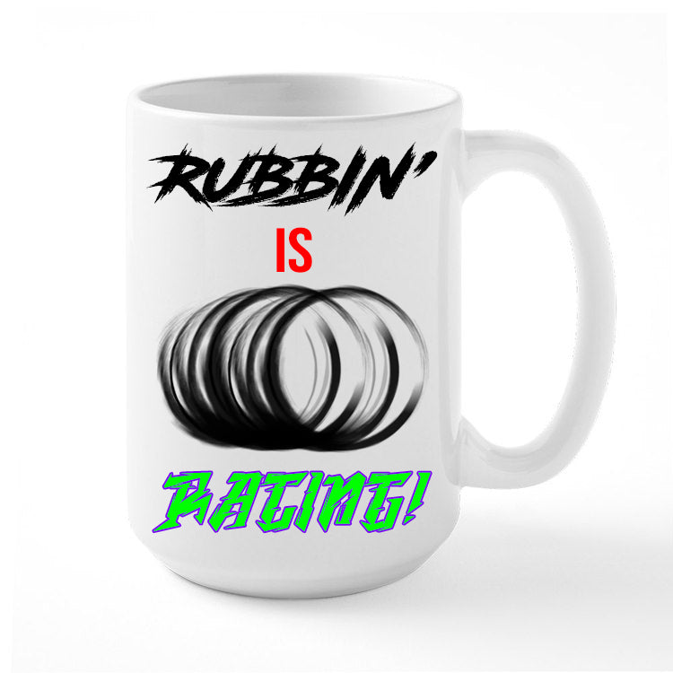 Personalized Racing Coffee Mug graphics of tire marks from rubbin'