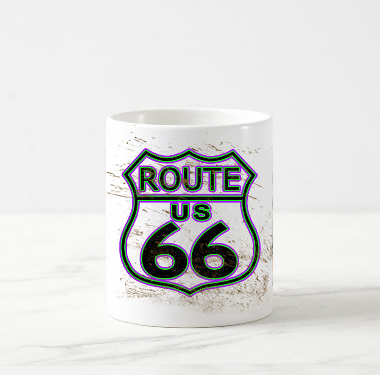 Coffee Mug Featuring Graphics from Dirt Track Racing and Route 66 in St. Louis with mud spots