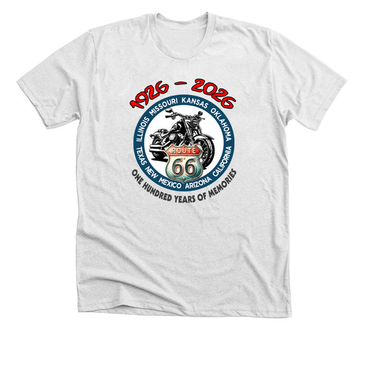 Route 66 T-Shirt Celebrating 100 Years of Memories Motorcycle #TSRT011
