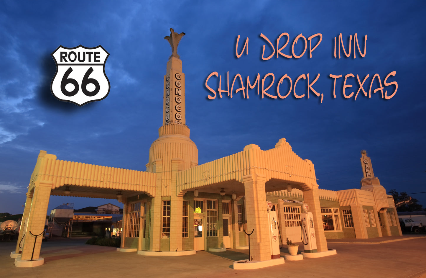 Route 66 Fridge Magnet featuring the U Drop Inn in Shamrock, TX