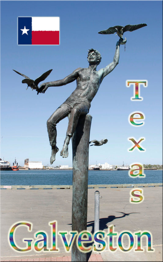 Galveston Texas Fridge Magnet with statue on the waterfront
