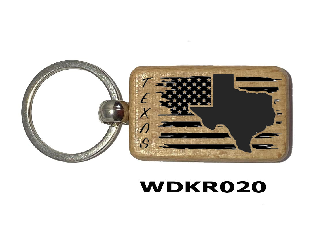 Wood Laser Engraved Keyring Featuring a Texas Design