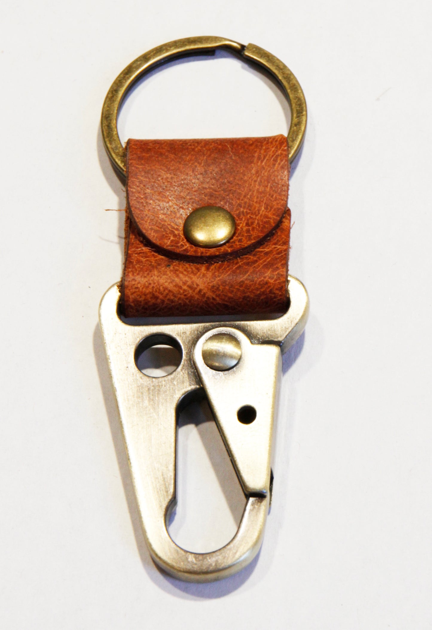Leather Key Chain with a Bronze colored Rifle Sling Clip and a Bronze Colored Key Ring