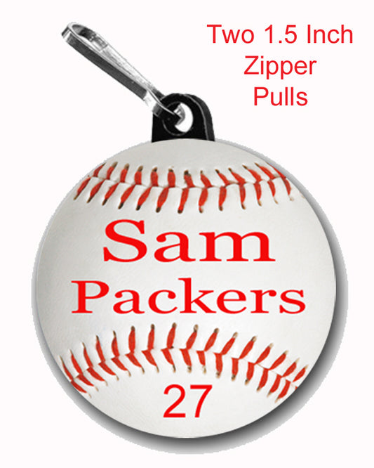 Personalized Baseball Graphics Zipper Pull, Pin, or Magnet 1.5 inches in Diameter