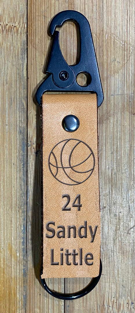 Leather Key Chain Personalied with Basketball Graphics and Name Number of Choice