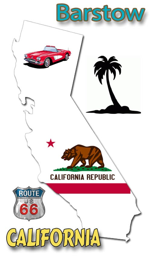 Fridge magnet Featuring California and Route 66 Graphics with City Name of Your Choice