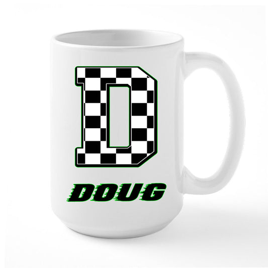 Personalized Coffee Mug With Checkered Flag Initial and Name