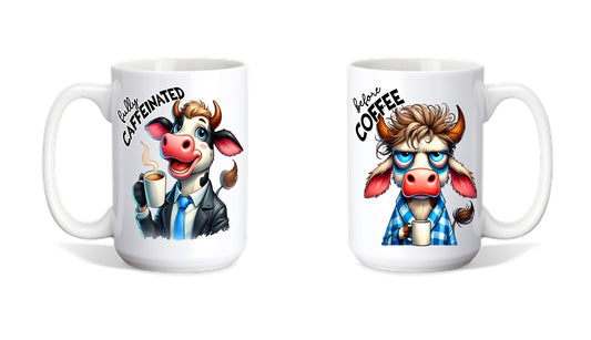 Coffee Mug Featuring a Humorous Graphic Of Before Coffee and After Coffee