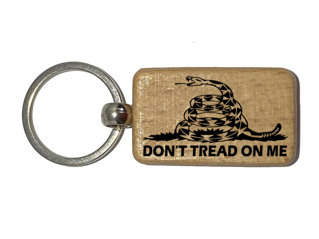 Wood Laser Engraved Keyring Featuring a Don't Tread on Me Design