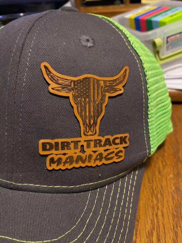 Cap with Laser Engraved Dirt Track Maniacs Leather Patch