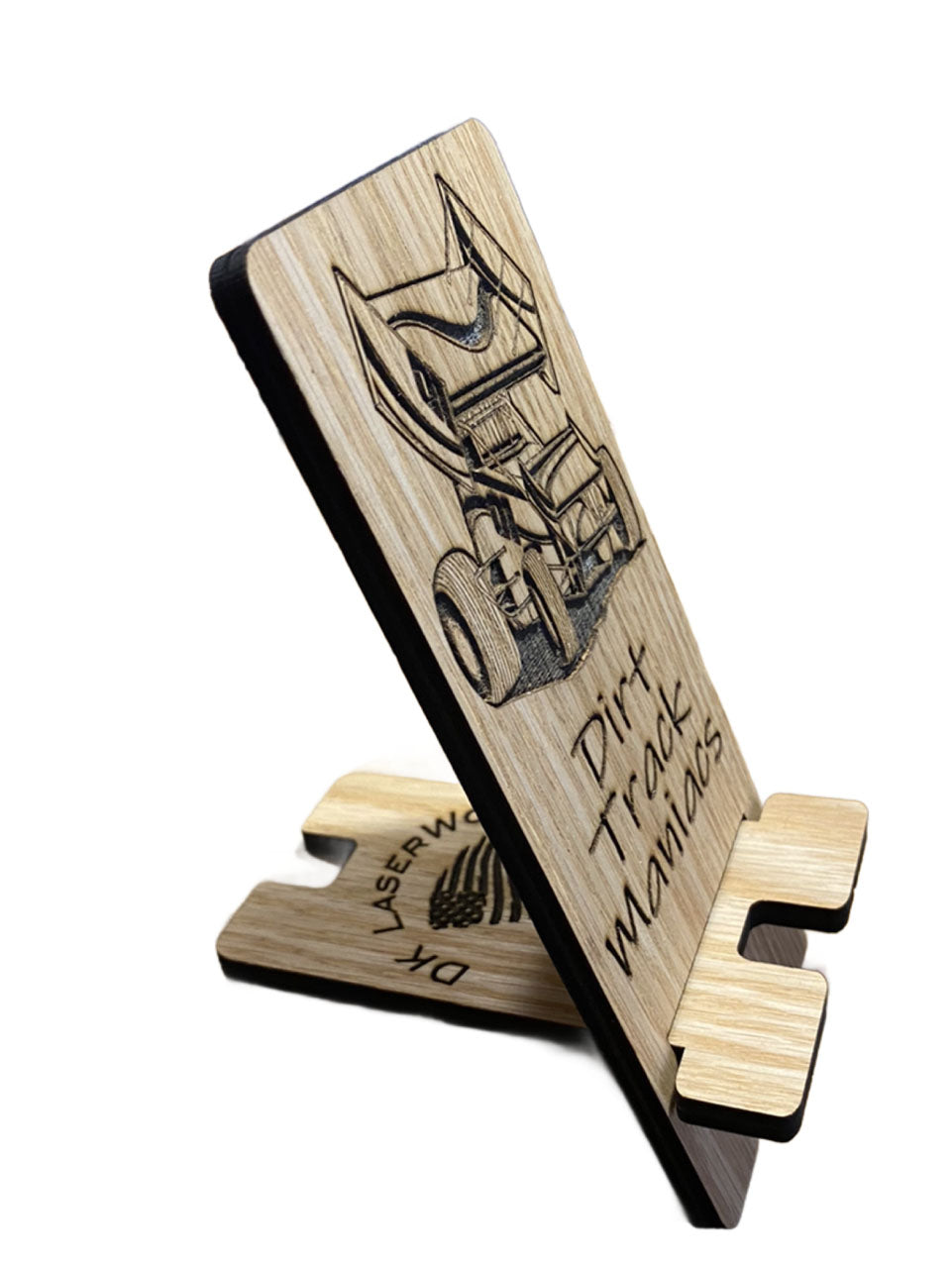 Dirt Track Maniacs Cell Phone Stand Laser Engraved and Cut