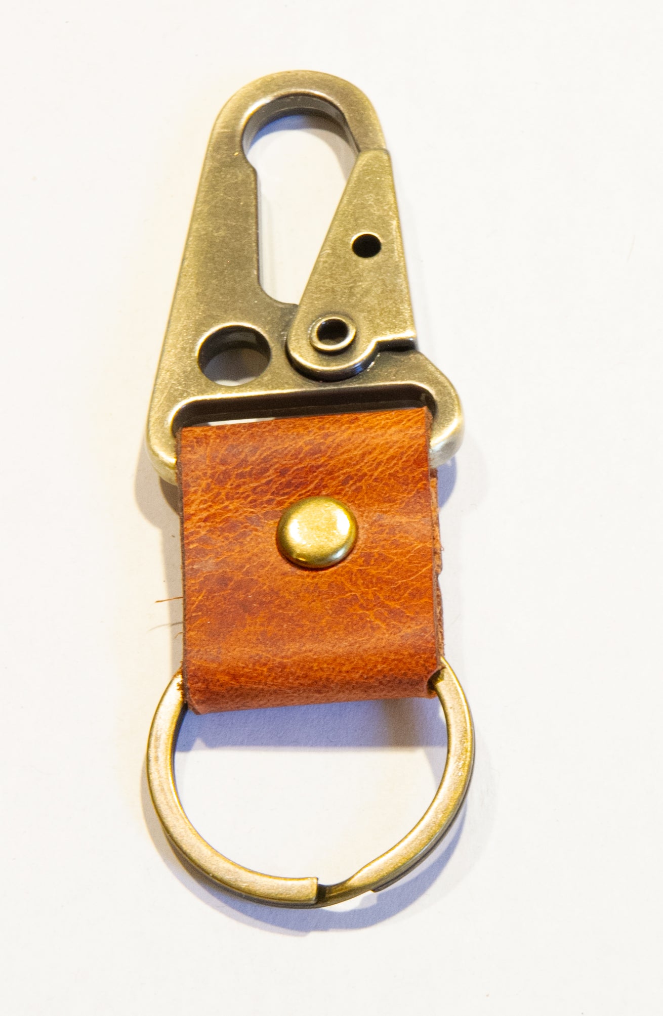 Leather Key Chain with a Bronze colored Rifle Sling Clip and a Bronze Colored Key Ring