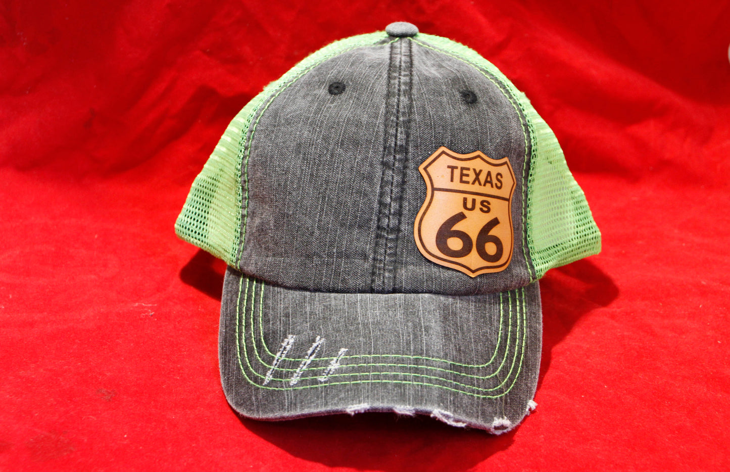 Route 66 Ball Cap with Laser Engraved Leather Route 66 Patch Choice of State