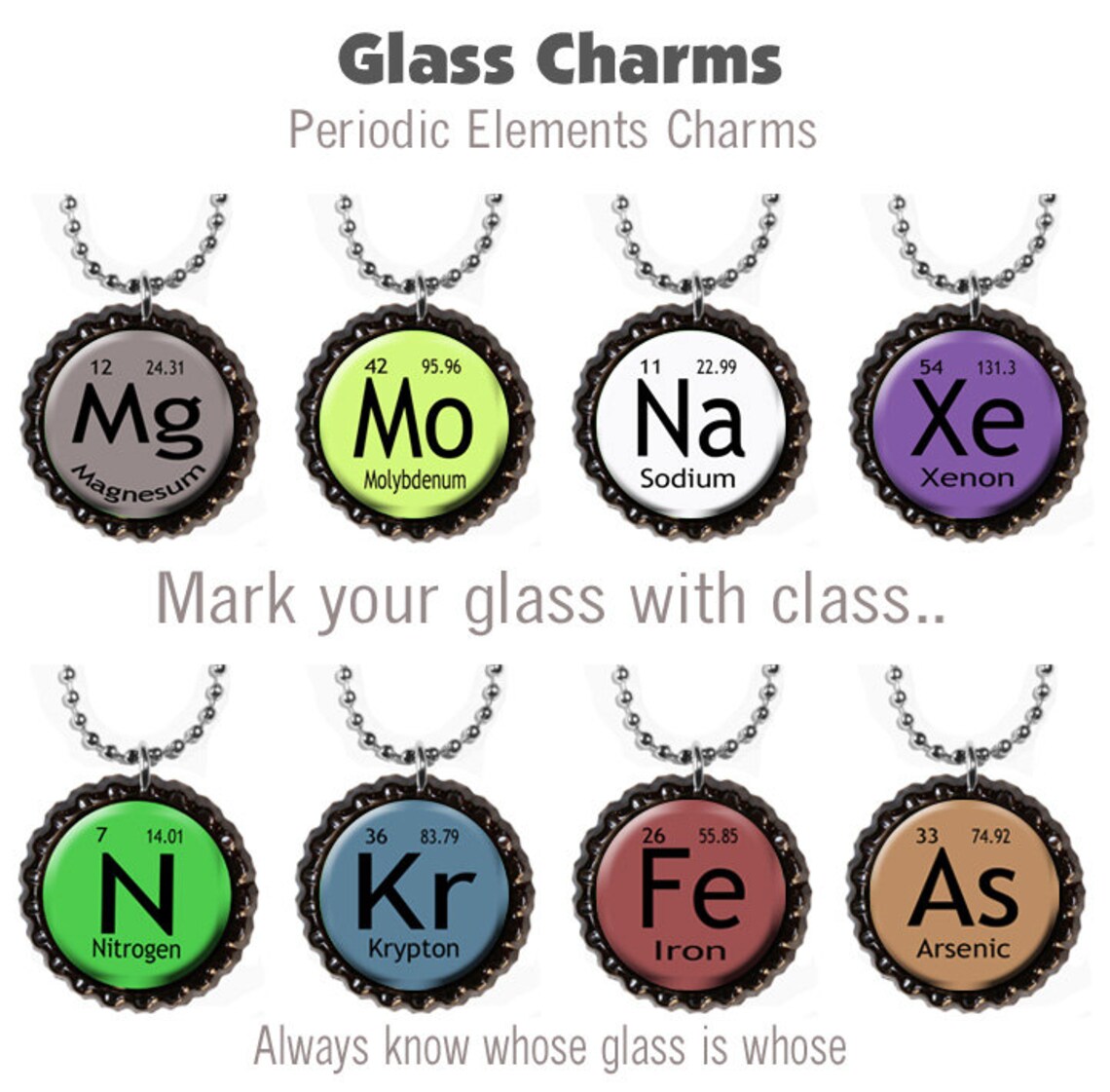 Periodic Element Themed Wine Glass Charms