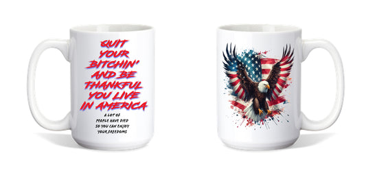 Coffee Mug Featuring a Patriotic Bald Eagle And a Quote