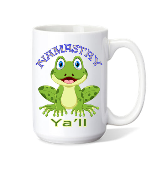 Personalized Coffee Mug With Green Frog and "Namastay Ya'll" With Name of Your Choice