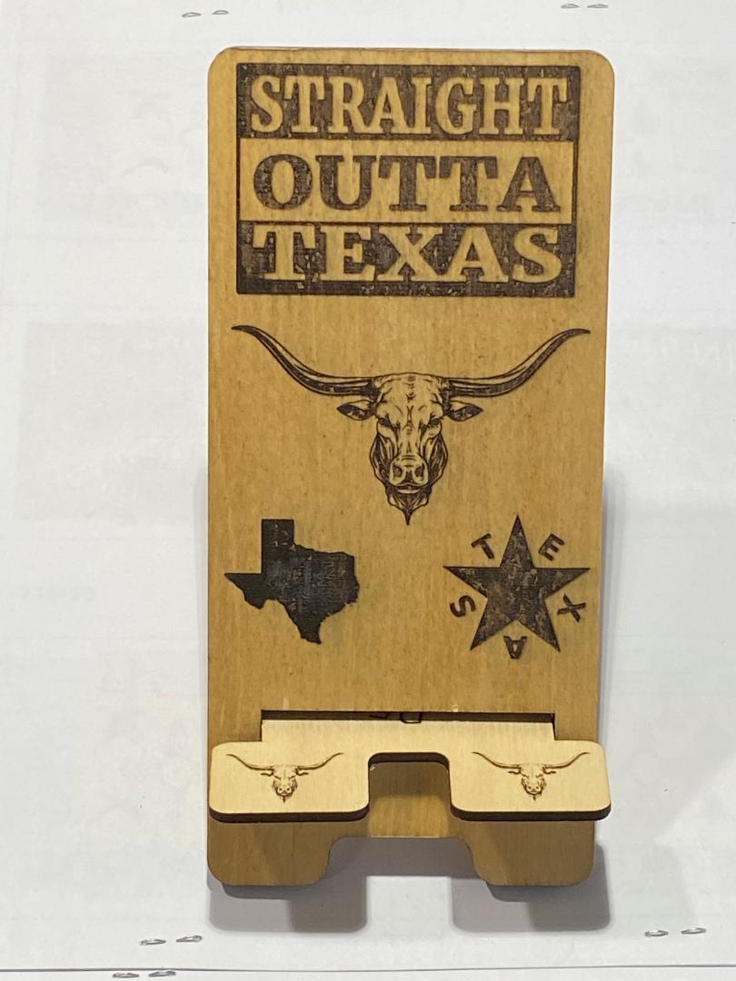 Cell Phone Stand Laser Cut and Engraved Texas Themed Phone Stand