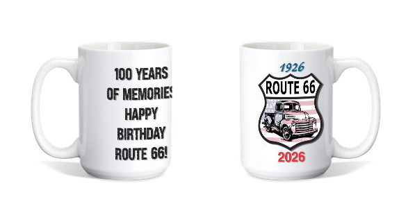 Coffee Mug Route 66 Design With 100 Years Celebration Graphics