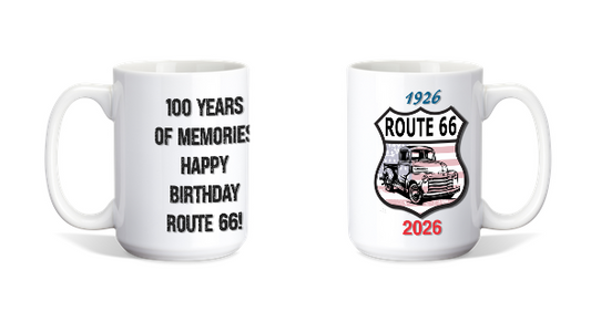 Coffee Mug Route 66 Design With 100 Years Celebration Graphics