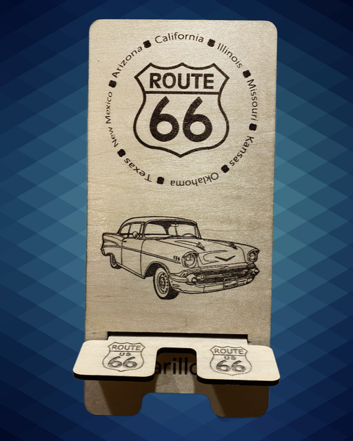 Route 66 Laser Engraved and Cut Cell Phone Stand