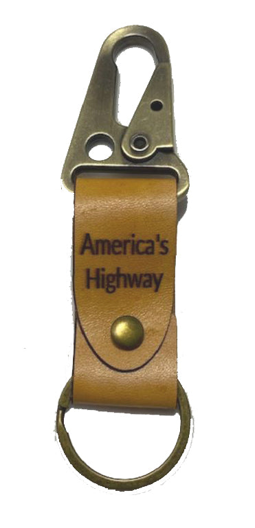 Laser engraved Leather Route 66 Key Chain with Route 66 and the date established