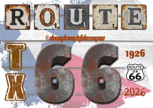 Route 66 Fridge Magnet With Rusty Design State Flag in Background