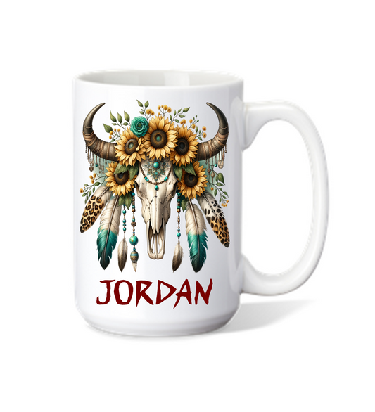 Coffee Mug Southwest Design Skull and Flowers