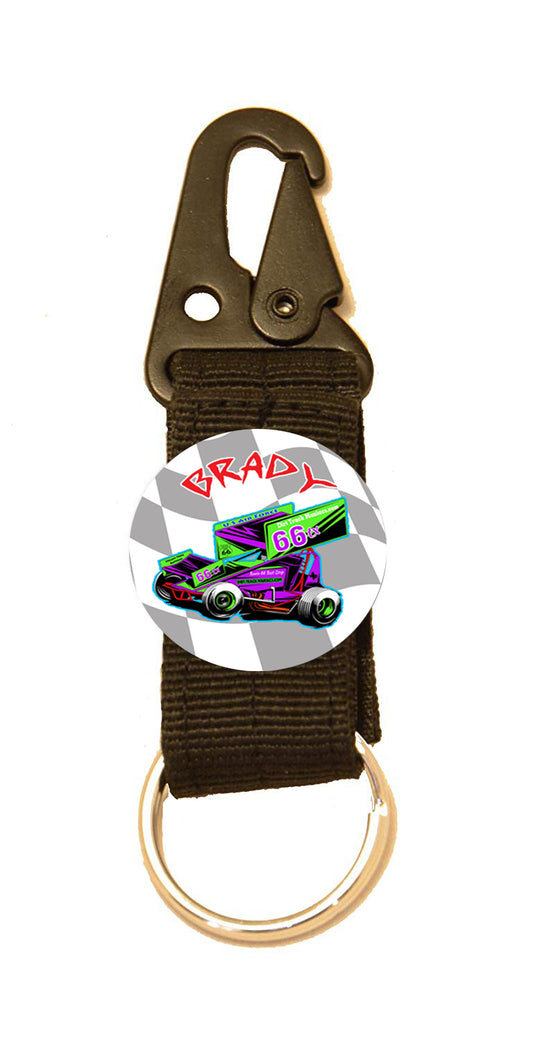 Personalized Belt Loop Key Ring; Dirt Track Sprint Car Design