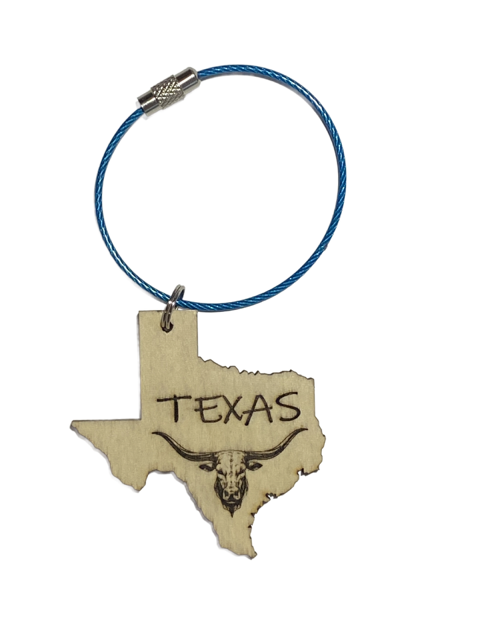 Wood Laser Cut and Engraved Texas Themed Key Rings