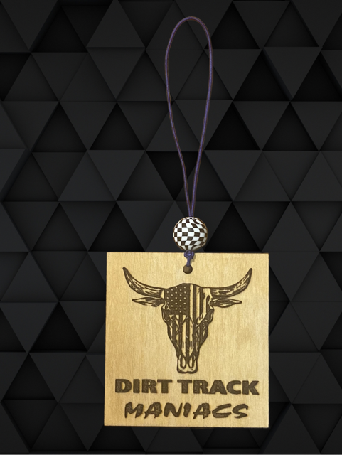 Car Air Freshener With Laser Cut and Engraved Dirt Track Maniacs Logo