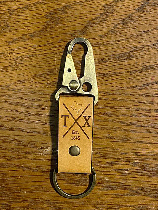 US State Themed Leather Key Ring with Laser Engraved Graphics