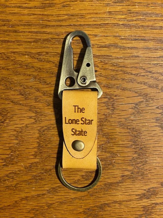 US State Themed Leather Key Ring with Laser Engraved Graphics