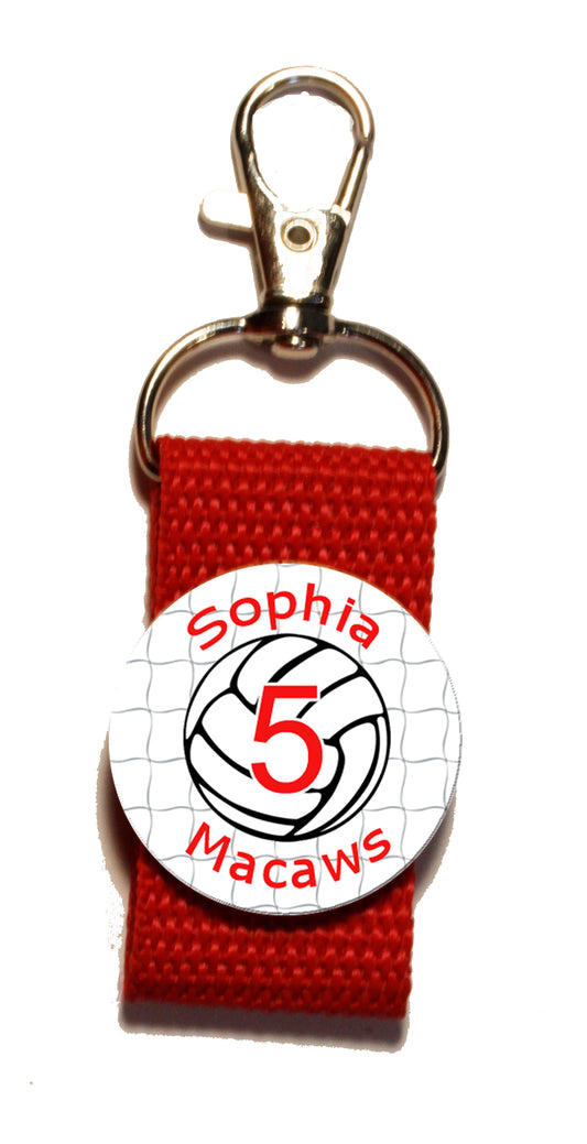 Volleyball Strap Zipper Pull Personalized with name, team name, and number name
