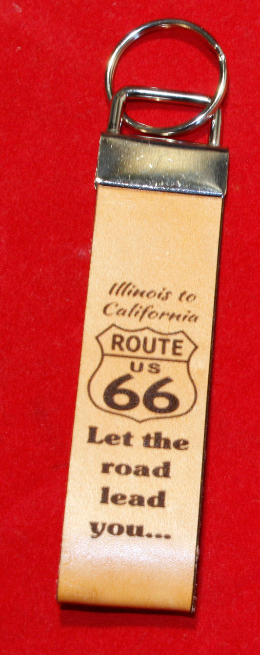 Route 66 Leather Laser engraved Key Chain