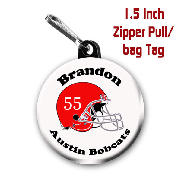 Football Zipper Pull, Personalized Zipper Pull, Football, Sports Zipper Pull