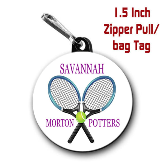 Tennis Zipper Pull, Personalized Zipper Pull, Tennis, Sports Zipper Pull, Personalized