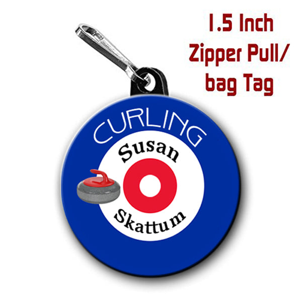 Curling Zipper Pull, Personalized Zipper Pull, Curling, Sports Zipper Pull